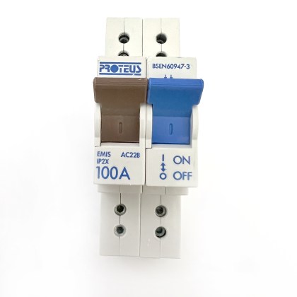 Proteus EMIS IP2X AC22B 100A 100 Amp 2 Double Pole Isolator Main Switch Disconnector
